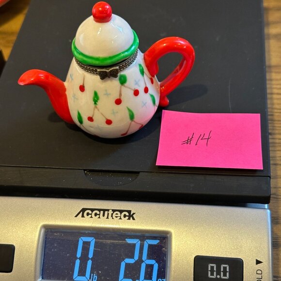 Vintage Mini Teapot Trinket Box Red Green Ceramic Hinged Cherry Holiday Decor - Picture 10 of 16